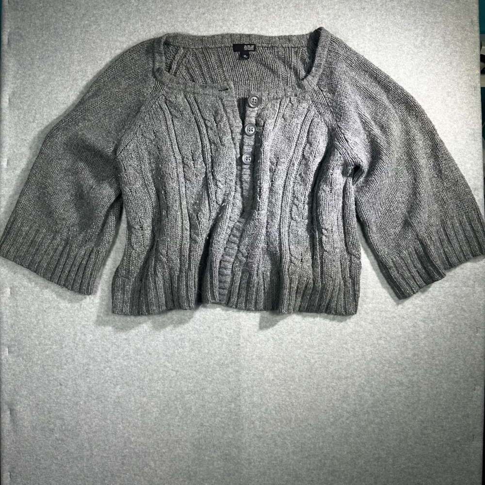ana A New Approach Gray Cable Knit Cardigan Square Neck Plus Size 3X